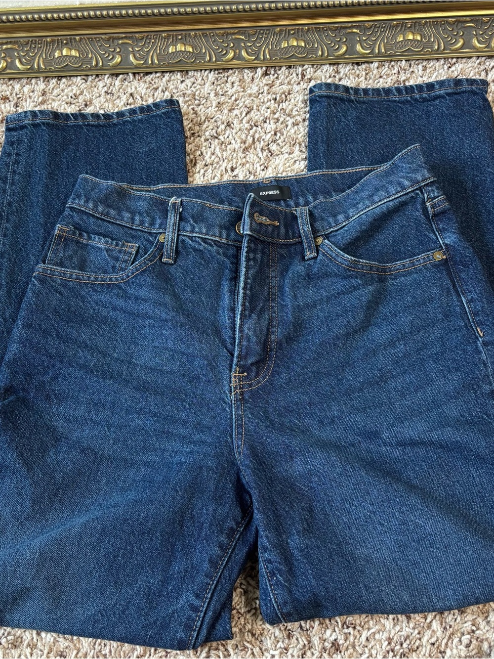Express Women’s Straight Leg Jeans in Dark Blue Denim